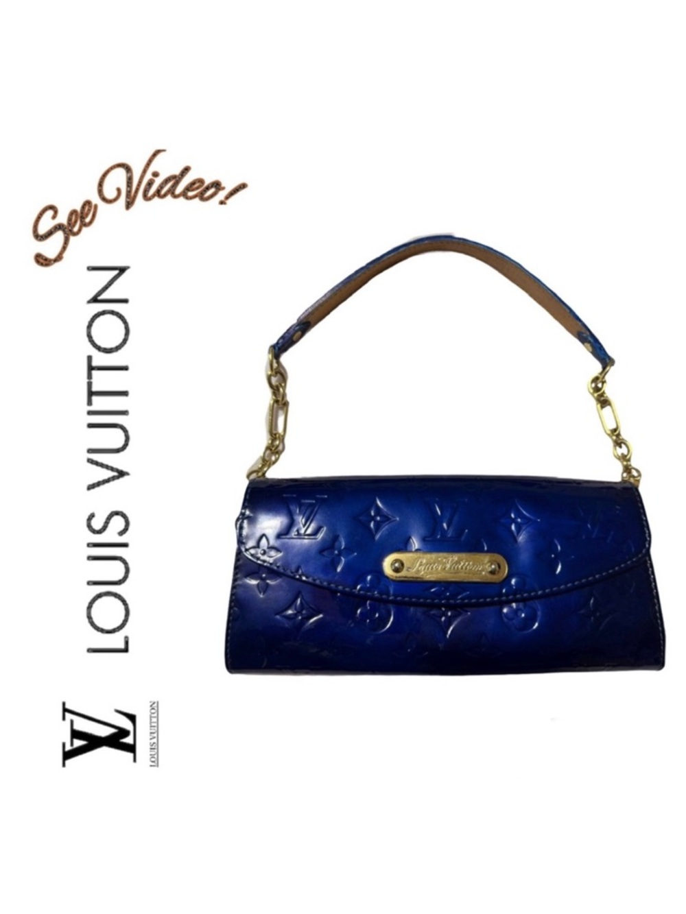 💠Louis Vuitton LV Monogram Vernis Leather Sunset Boulevard  2-way Indigo💎COA